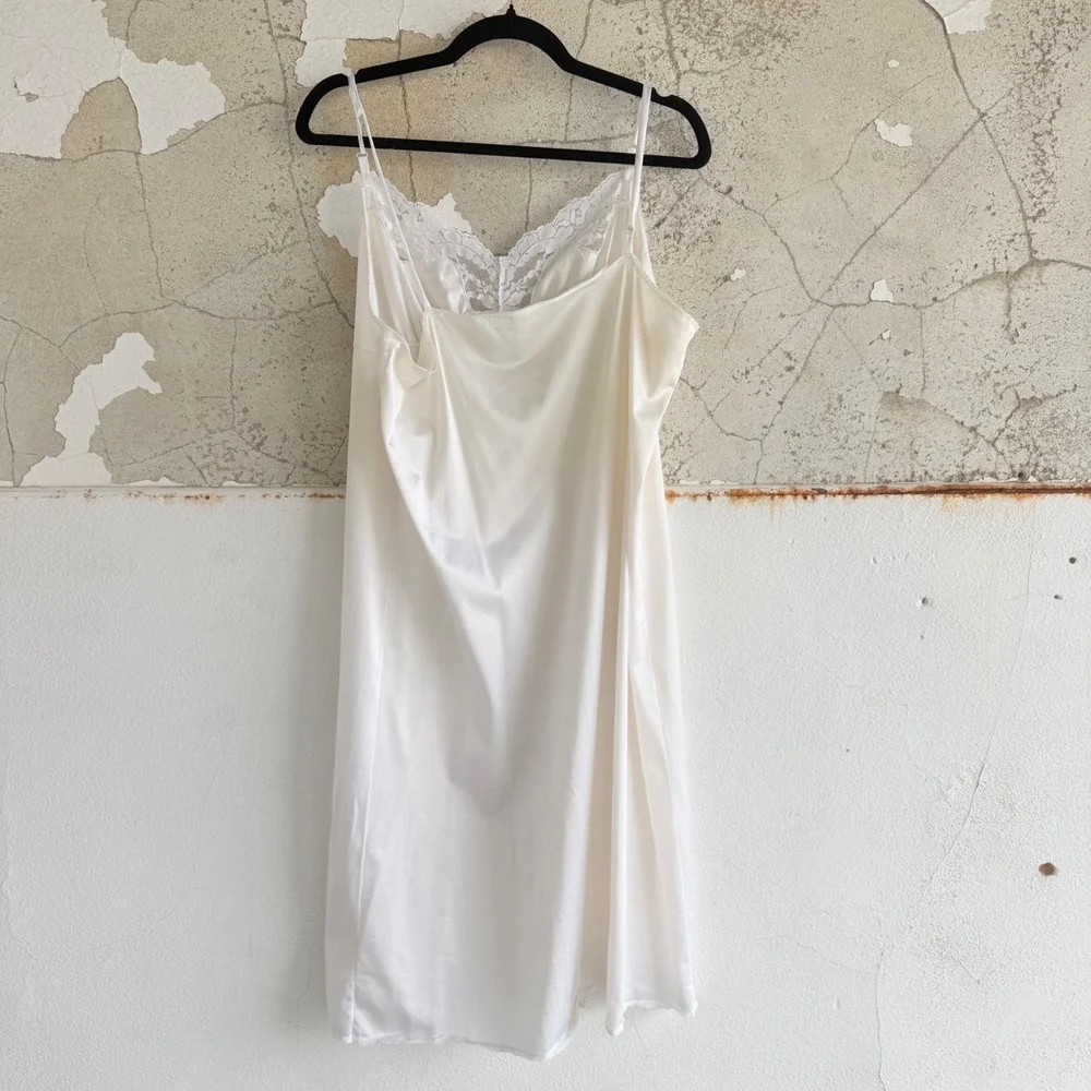 Vtg 90s Slip Dress Chemise Nightgown White Lace Bridal Vassarette‎ Made in USA L